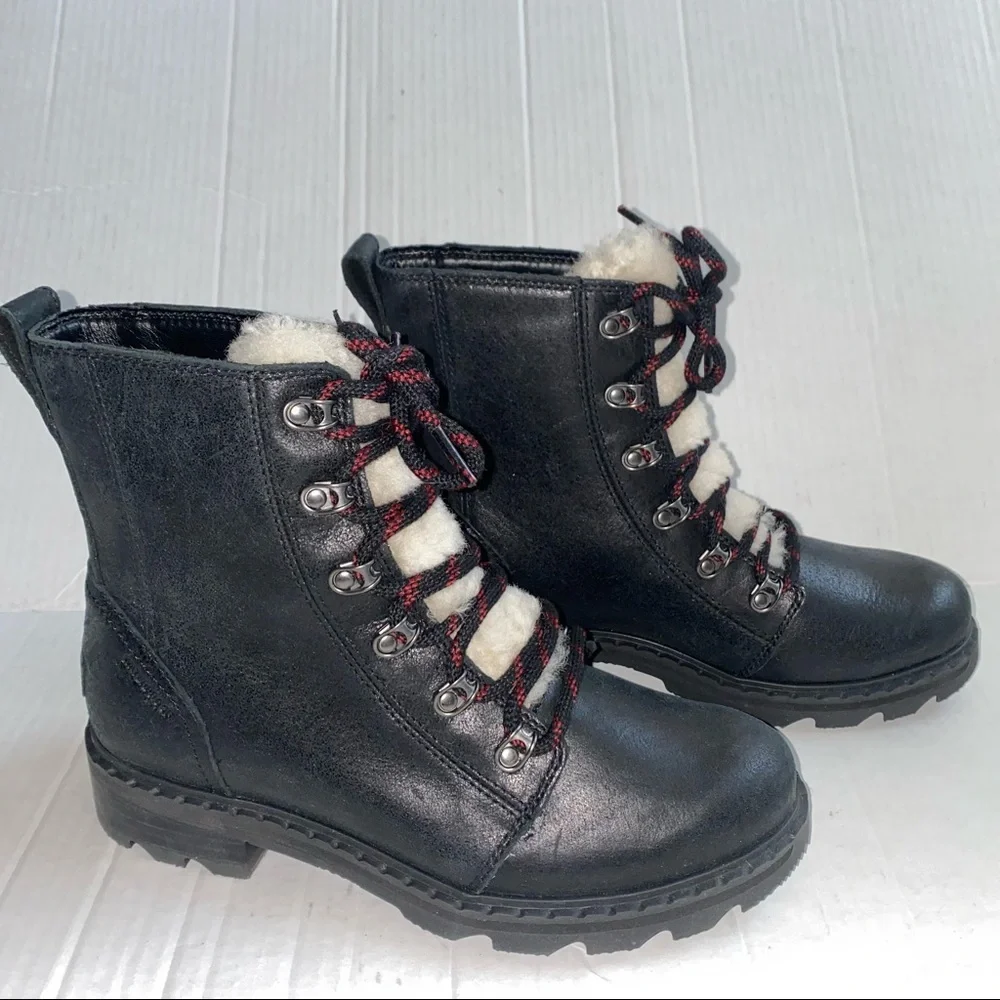 Sorel Lennox Genuine Shearling Trim Waterproof Lace Up Boot NWT